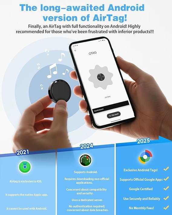 Air Tags for Android,Air Tags-4 Pack Android,Android Tracker Tags,2 Year Battery Life,Google Find Trackers for Google’S Find Hub App,IP65 Waterproof Luggage Tracker Android for Keys,Wallets,Suitcases