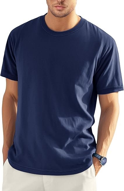 EKLENTSON Camisetas de algodón con cuello redondo para hombre, de manga corta, lisas, que absorben la humedad, camisetas casuales de color sólido