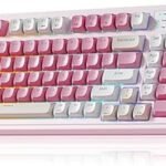 AULA Teclado de 99 teclas, teclado inalámbrico para juegos, teclados de computadora Bluetooth, cremoso lindo con teclado numérico retroiluminado RGB Tri-Mode BT/2.4GHz/USB-C, color rosa