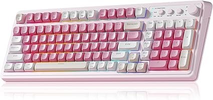 AULA Teclado de 99 teclas, teclado inalámbrico para juegos, teclados de computadora Bluetooth, cremoso lindo con teclado numérico retroiluminado RGB Tri-Mode BT/2.4GHz/USB-C, color rosa