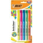 BIC Brite Liner – Resaltadores, punta de cincel, paquete de 5 resaltadores de colores surtidos, juego de resaltadores ideal para organizar y colorear