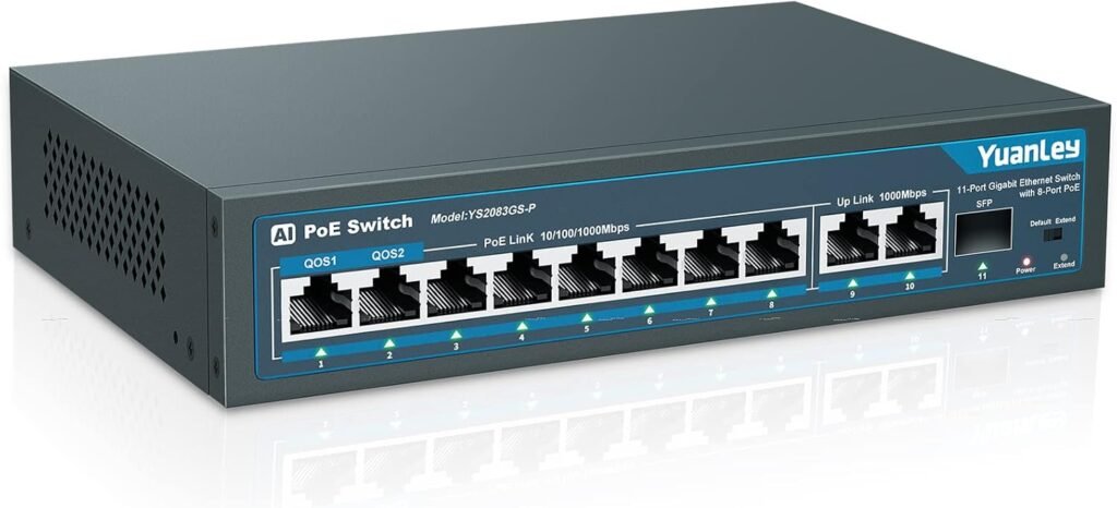 YuanLey Conmutador PoE Gigabit de 8 Puertos con Enlace Ascendente de 2 Gigabit