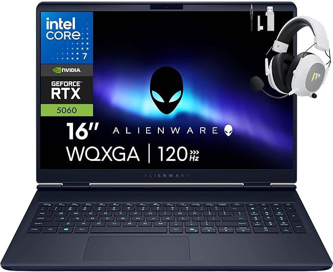Portátil Alienware 16 Aurora, pantalla WQXGA 120Hz de 16 pulgadas, Intel Core 7-240H Series 2  NVIDIA GeForce RTX 5060 8GB GDDR7, 32GB DDR5 RAM, 1TB PCIe 4.0 SSD