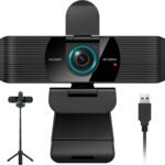 RUWBY Full HD 1080P Webcam with Built-in Dual Mics, Wide-Angle Lens, Privacy Cover, Tripod Stand, Autofocus Computer Camera, Plug and Play for Desktop PC or Laptop