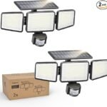 Philips Luz solar de seguridad para exteriores, 302 LED, 1200 lm, luz de inundación solar impermeable para montaje en pared con sensor de movimiento PIR, 3 cabezales, IP65 impermeable, 3 modos