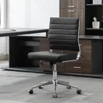 Okeysen Silla de escritorio de oficina sin brazos, sillas de sala de conferencias de cuero con respaldo medio sin reposabrazos