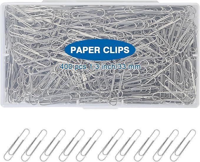 400 clips de papel medianos, clips de papel de metal lisos de 1.3 pulgadas para suministros de oficina