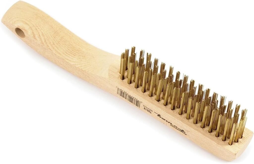 Forney 70519 Wire Scratch Brush, Brass with Wood Shoe Handle