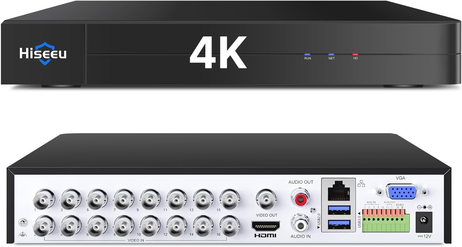 Hiseeu 16 Channel 4K Security DVR 8MP Digital Video Recorder Advanced CCTV DVR for Security Camera,AHD/TVI/CVI/CVBS/IPC 5 in 1 Hybrid,No Monthly Fee,Remote Access(No Hard Drive)
