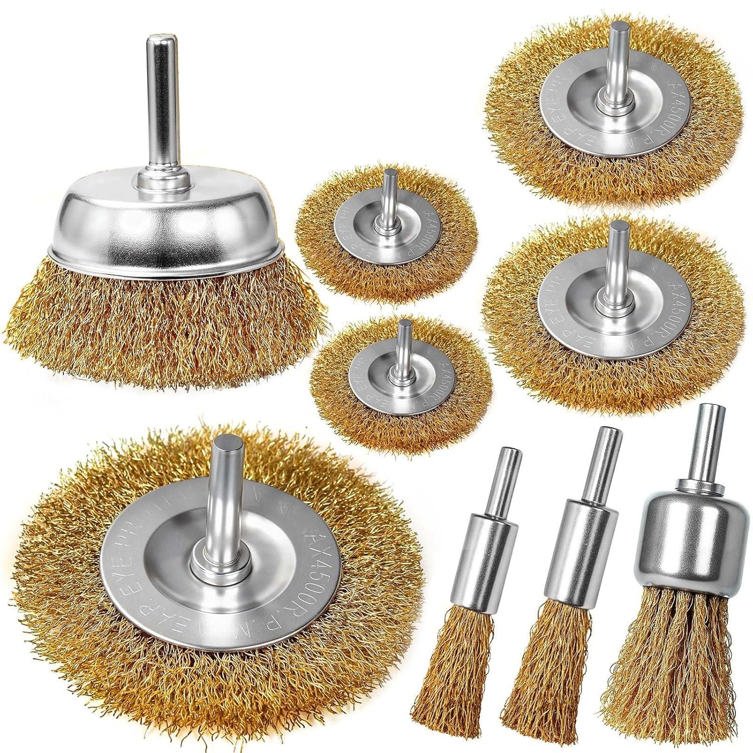 9 Pcs Carbon Steel Wire Brush for Drill Rust Removal Kit,Wire Wheels and Pen Metal Wool Brushes Drill Attachments Cup for Corrosion and Scrubbing Surfaces,1/4-Inch Round Shank