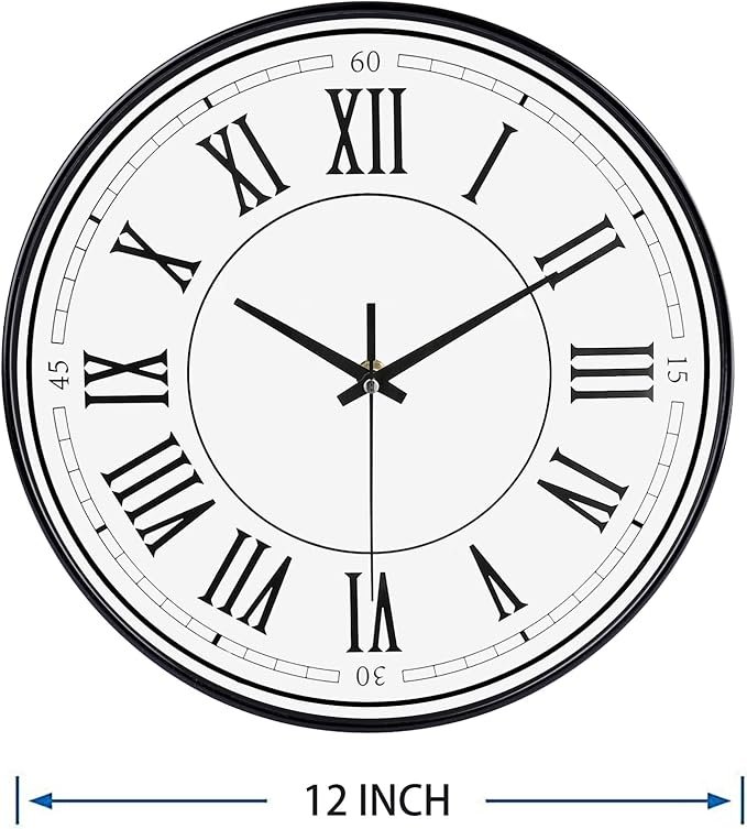 🕒 WOOPHEN – Reloj de pared de 12″ estilo romano (Roma-negro)