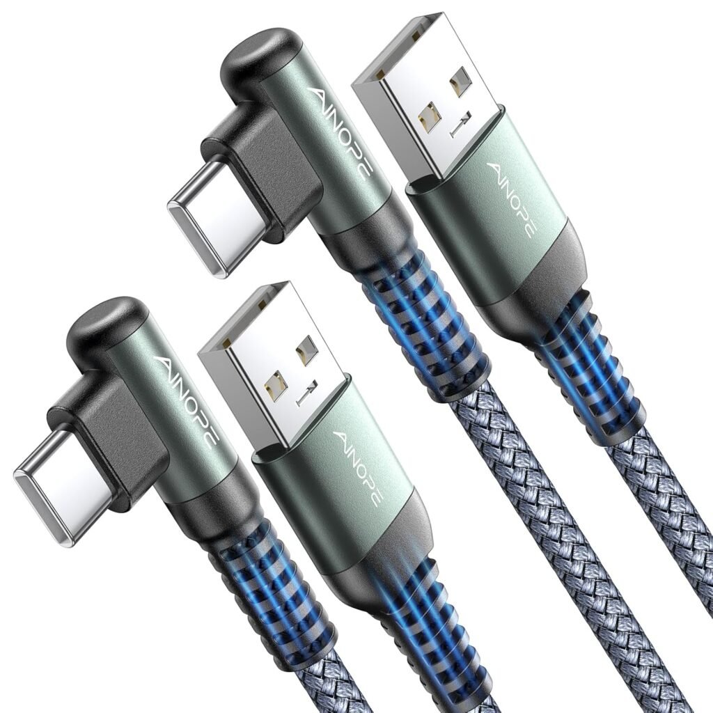 AINOPE USB A to USB C Cable Short 3. 3FT 2-Pack Right Angle Fast Charging 