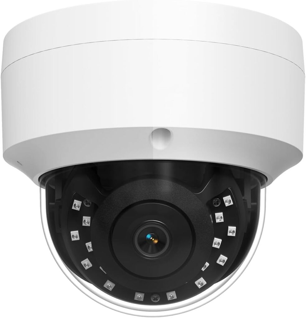 Cámara domo IP PoE UNILOOK de 4 MPCámara domo IP PoE UNILOOK de 4 MP, cámara de seguridad IP cableada para exteriores e interiores, visión nocturna de 30 m, micrófono, IK10, resistente al agua IP66, lente gran angular de 2,8 mm, no PTZ, compatible con NDAA.Cámara domo IP PoE UNILOOK de 4 MP