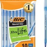 BIC Bolígrafos redondos Stic, color azul, punta media, paquete de 10 unidades